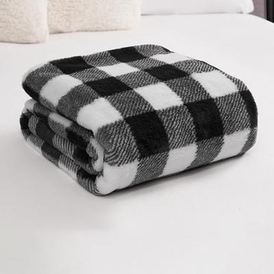 Grey white black square plaid blanket