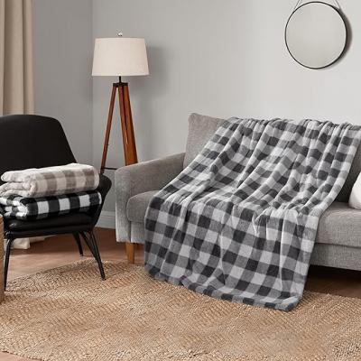 Grey white black square plaid blanket