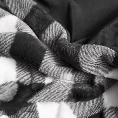 Grey white black square plaid blanket