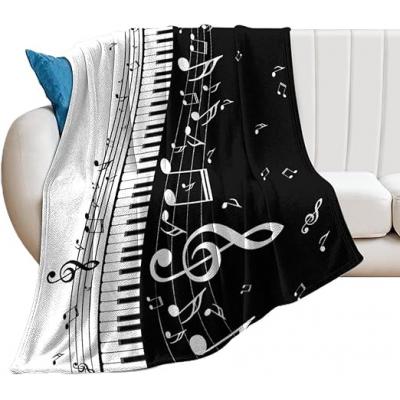 Soft piano key black and white note cover blanket